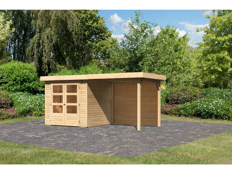 Karibu Gartenhaus Askola 2 mit Anbaudach 2,40 m, Rückwand