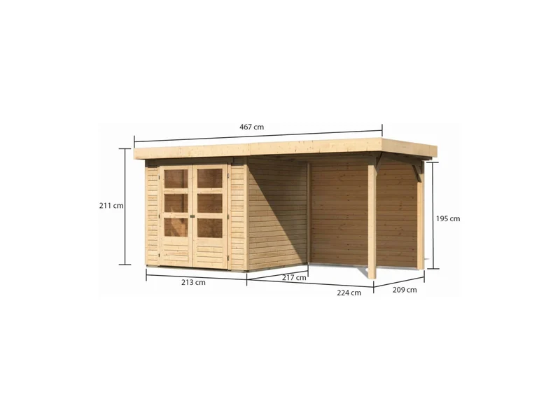 Karibu Gartenhaus Askola 2 mit Anbaudach 2,40 m, Rückwand