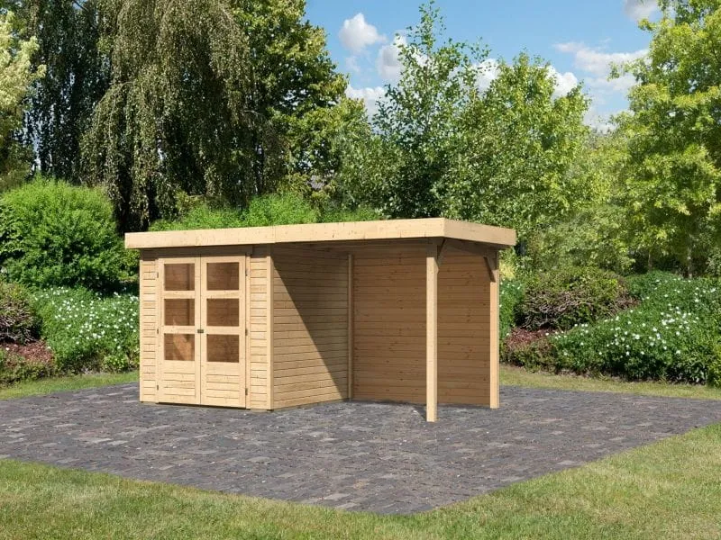 Karibu Gartenhaus Askola 2 mit Anbaudach 2,40 m, Rückwand