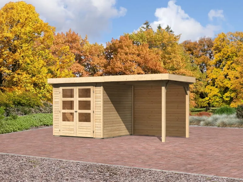 Karibu Gartenhaus Askola 2 mit Anbaudach 2,40 m, Rückwand