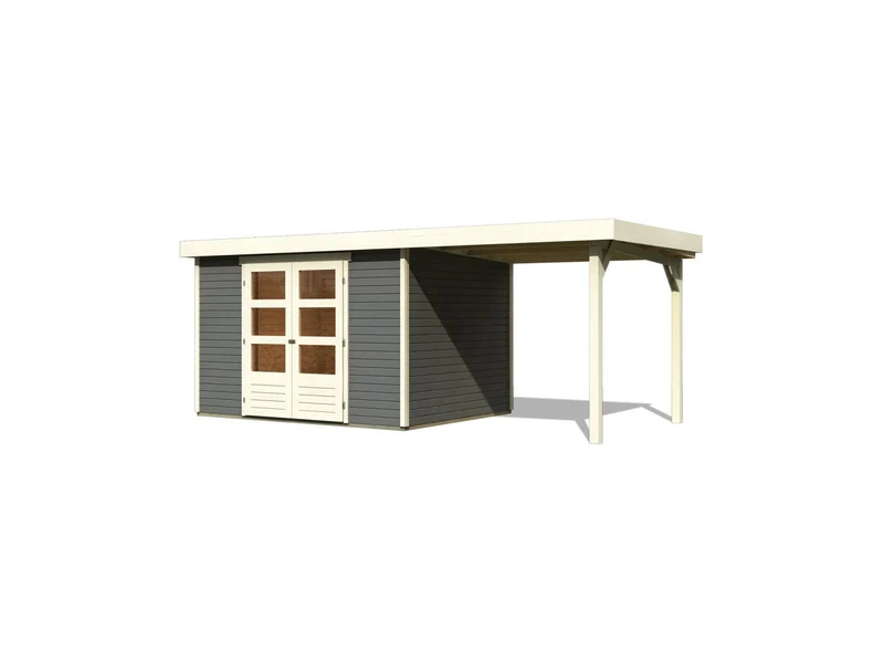 Karibu Gartenhaus Askola 5 mit Anbaudach 2,40 Meter terragrau