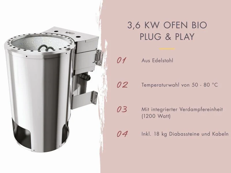 Karibu Sauna Irava 1 - inkl. 3,6 kW Bioofen ext. Steuerung