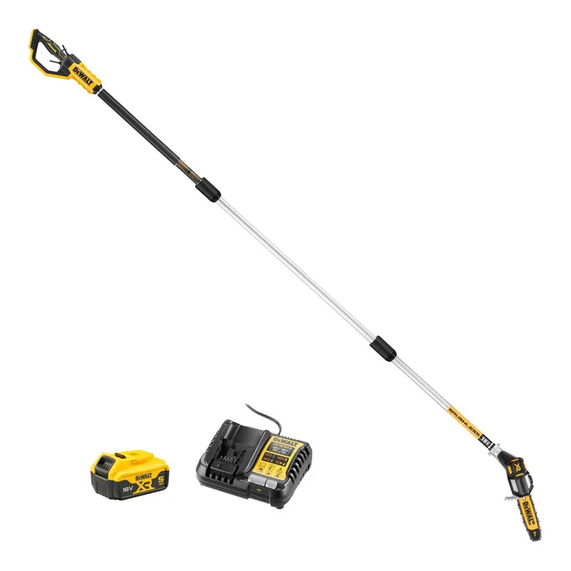B-Ware DeWalt Akku-Hochentaster 18V Kettensäge mit Akku 5Ah und Ladegerät 4A Metall