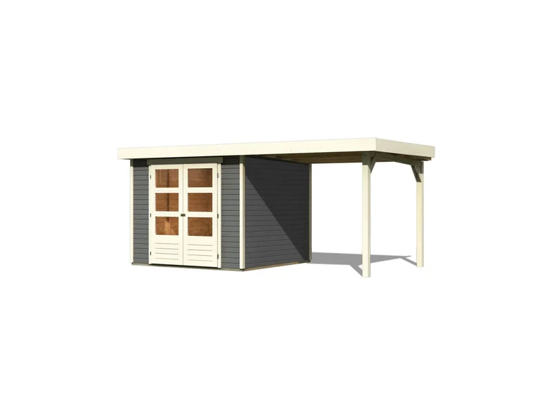 Karibu Gartenhaus Askola 3,5 mit Anbaudach 2,40 Meter terragrau