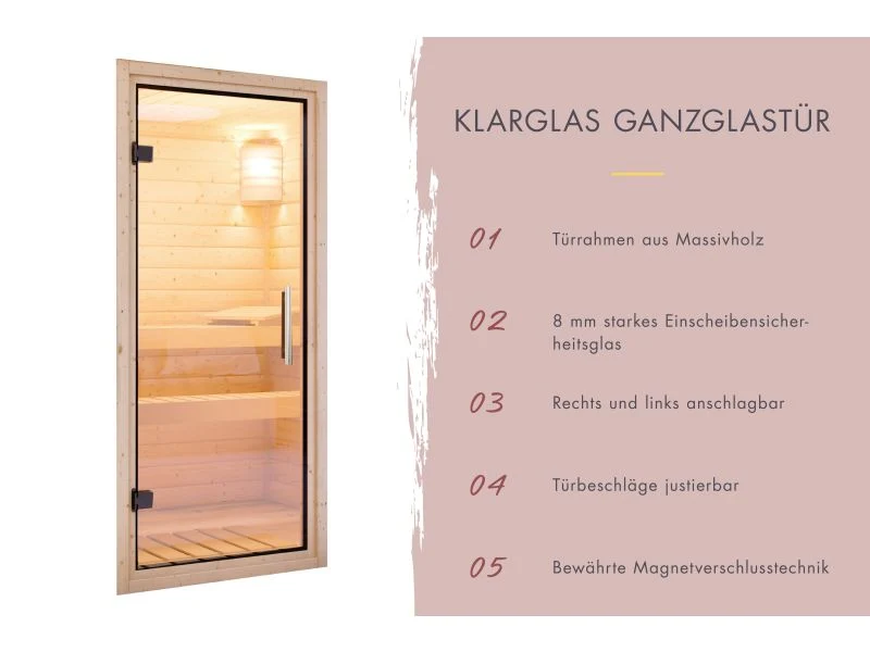 Karibu Saunatür Classic klarglas für 68 mm Wandstärke