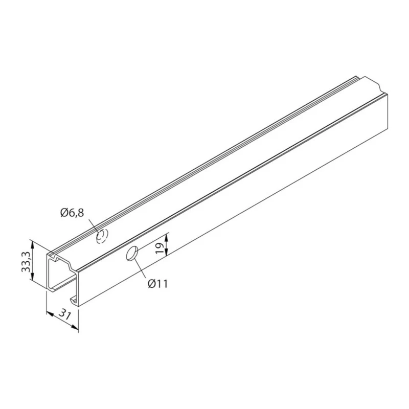 B-Ware Woelm Laufschiene Wandmontage Konzept 80 Aluminium 2100mm eloxiert 80kg max.