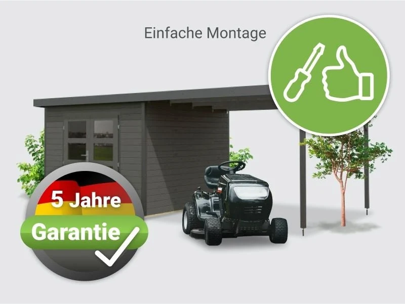 Norlinio Hybrid Gartenhaus Woodtallic B, terragrau/anthrazit im Set mit Fußboden und 3 m Anbaudach