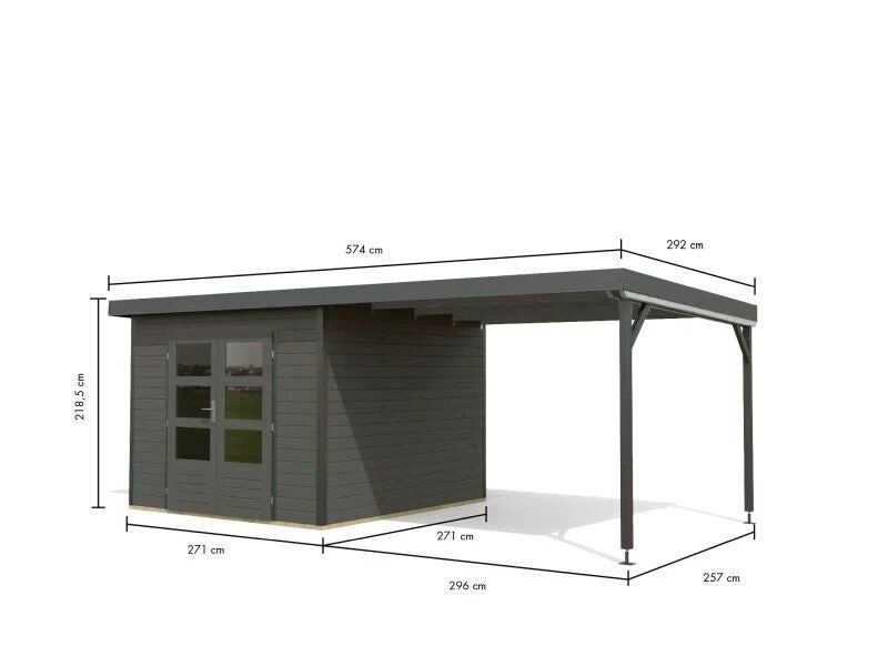 Norlinio Hybrid Gartenhaus Woodtallic B, terragrau/anthrazit im Set mit Fußboden und 3 m Anbaudach