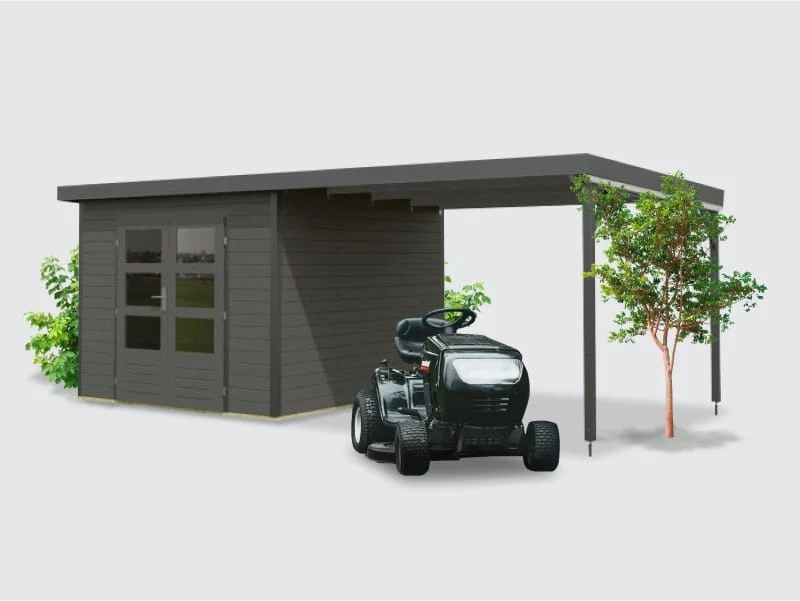 Norlinio Hybrid Gartenhaus Woodtallic B, terragrau/anthrazit im Set mit Fußboden und 3 m Anbaudach