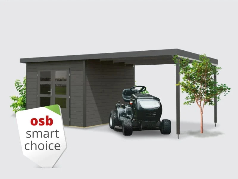 Norlinio Hybrid Gartenhaus Woodtallic B, terragrau/anthrazit im Set mit Fußboden und 3 m Anbaudach