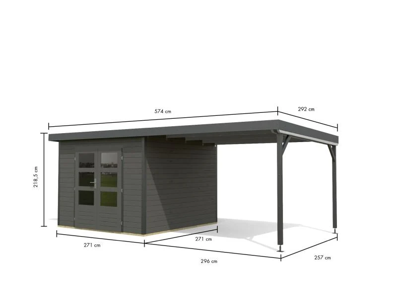 Norlinio Hybrid Gartenhaus Woodtallic B, terragrau/anthrazit im Set mit Fußboden und 3 m Anbaudach