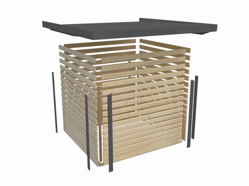 Norlinio Hybrid Gartenhaus Woodtallic B, terragrau/anthrazit im Set mit Fußboden und 3 m Anbaudach