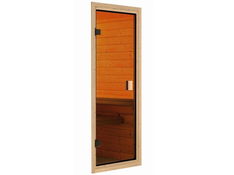 Karibu Sauna Faurin inkl. 9 kW Ofen ext. Steuerung mit klassischer Saunatür -ohne Dachkranz-