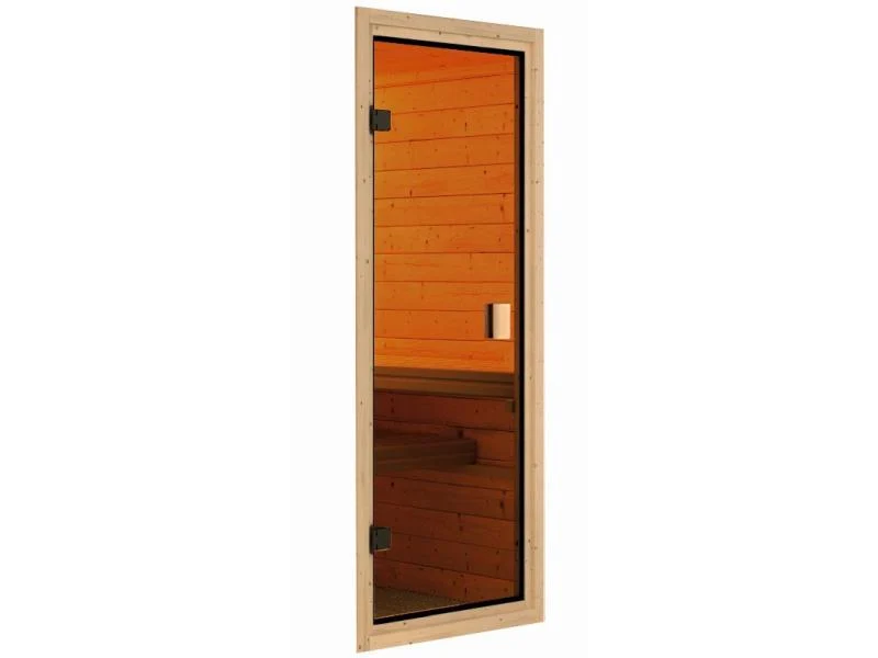 Karibu Sauna Faurin inkl. 9 kW Ofen integr. Steuerung mit klassischer Saunatür -ohne Dachkranz-