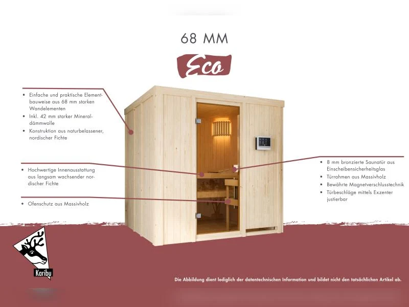 Karibu Sauna Faurin inkl. 9 kW Ofen integr. Steuerung mit klassischer Saunatür -ohne Dachkranz-