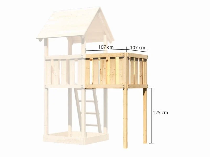 Karibu Spielturm Lotti natur mit Anbauplattform und Netzrampe