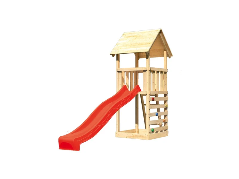 Karibu Spielturm Lotti mit Kletterwand und Rutsche rot