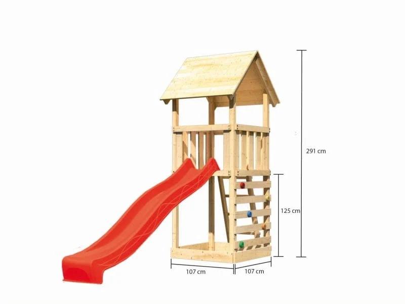 Karibu Spielturm Lotti mit Kletterwand und Rutsche rot