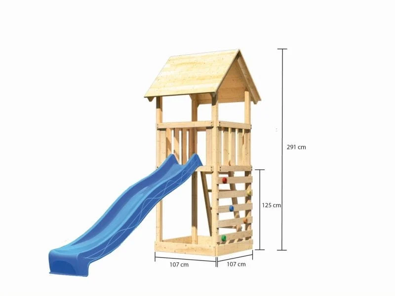 Karibu Spielturm Lotti mit Kletterwand und Rutsche blau