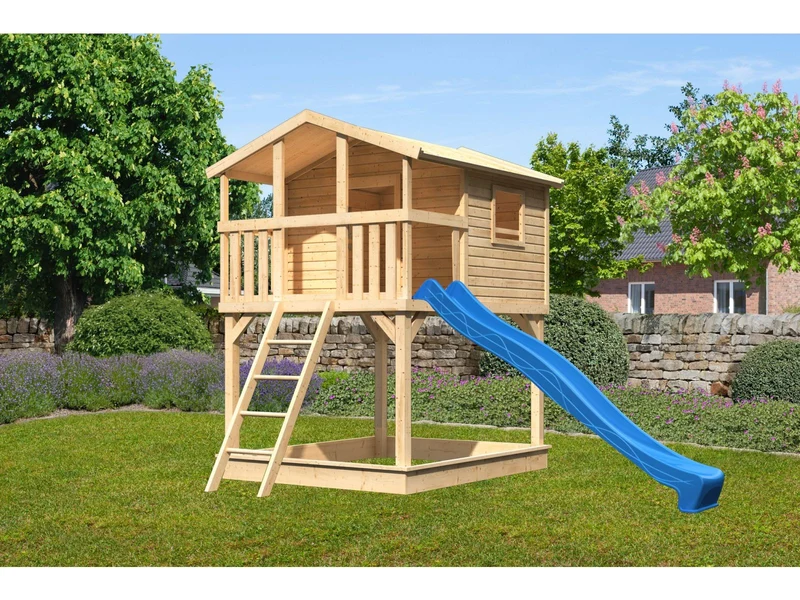 Karibu Stelzenhaus Benjamin natur mit Rutsche in blau