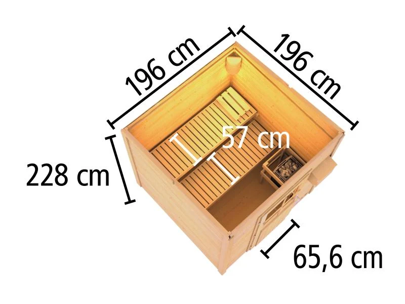 Karibu Saunahaus Hytti 2 38 mm, terragrau - ohne Ofen - inkl. Energiespartür und Fußboden