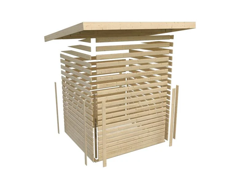 Karibu Gartenhaus Retola 5 mit Anbauschrank und Anbaudach 2,80 Meter, terragrau
