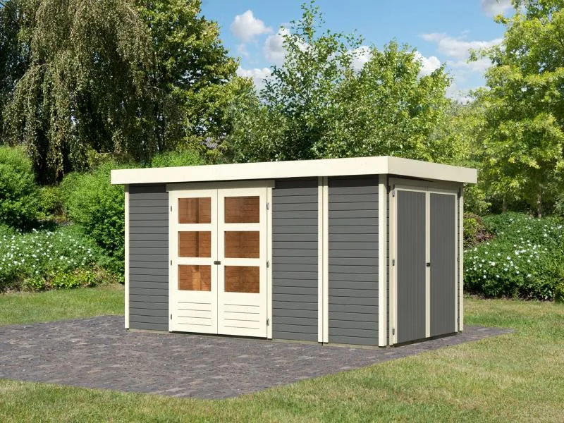 Karibu Gartenhaus Retola 5 inkl. Anbauschrank, terragrau