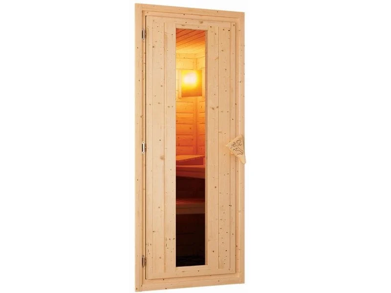 Saja - Karibu Sauna Plug & Play 3,6 kW Ofen, ext. Steuerung - ohne Dachkranz - Energiespartür