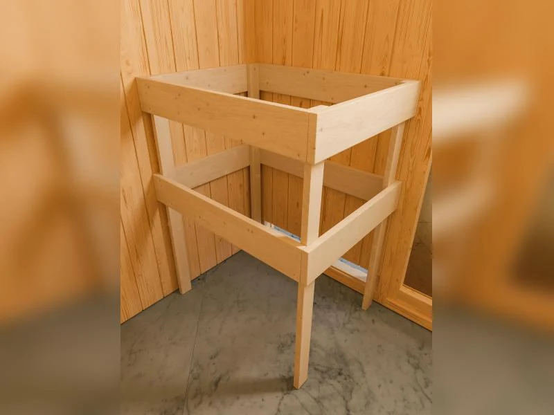 Karibu Sauna Mia inkl. 9 kW Bioofen ext. Steuerung, mit moderner Tür -mit Dachkranz-