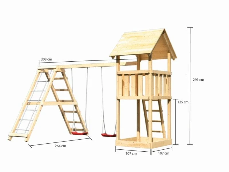 Karibu Spielturm Lotti mit Doppelschaukel inkl. Klettergerüst
