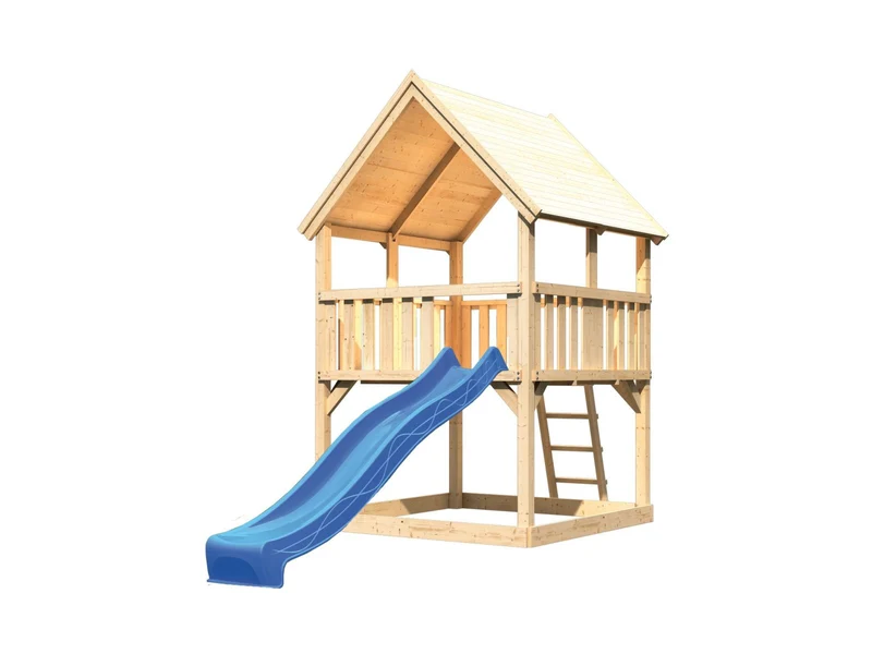 Karibu Spielturm Luis Satteldach + Rutsche blau