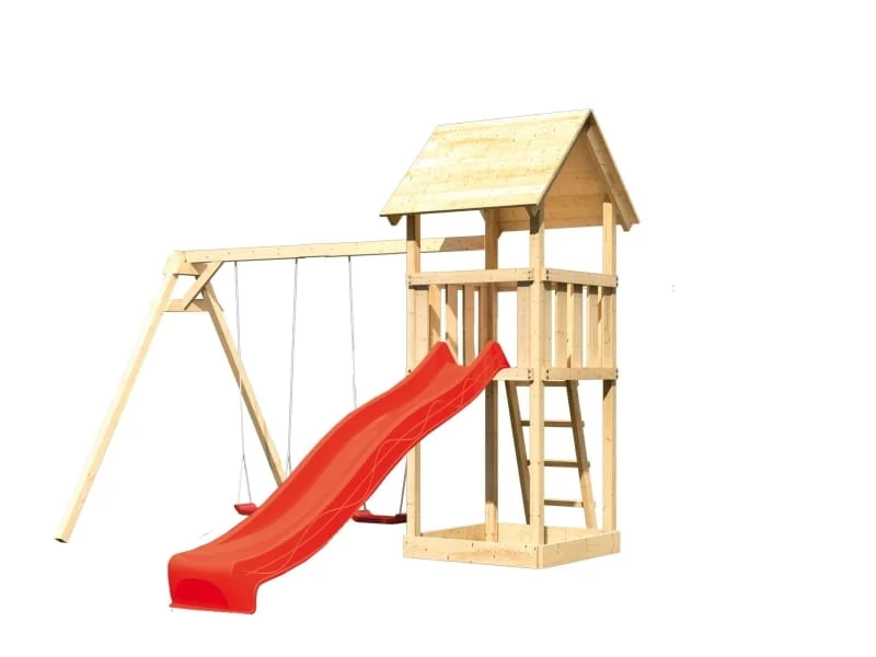 Karibu Spielturm Lotti Set mit Doppelschaukel und Rutsche in rot
