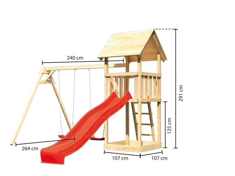 Karibu Spielturm Lotti Set mit Doppelschaukel und Rutsche in rot