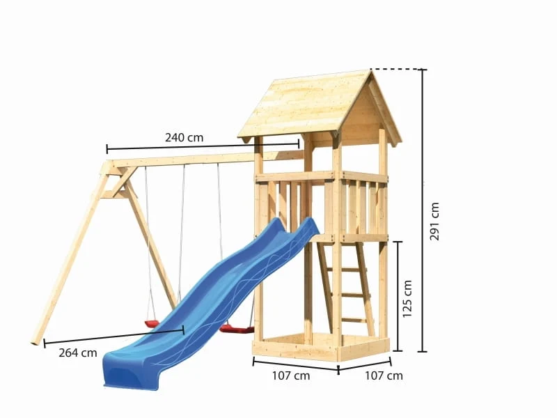 Karibu Spielturm Lotti Set mit Doppelschaukel und Rutsche in blau