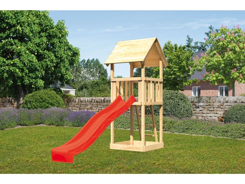 Karibu Spielturm Lotti Set mit Wellenrutsche in rot