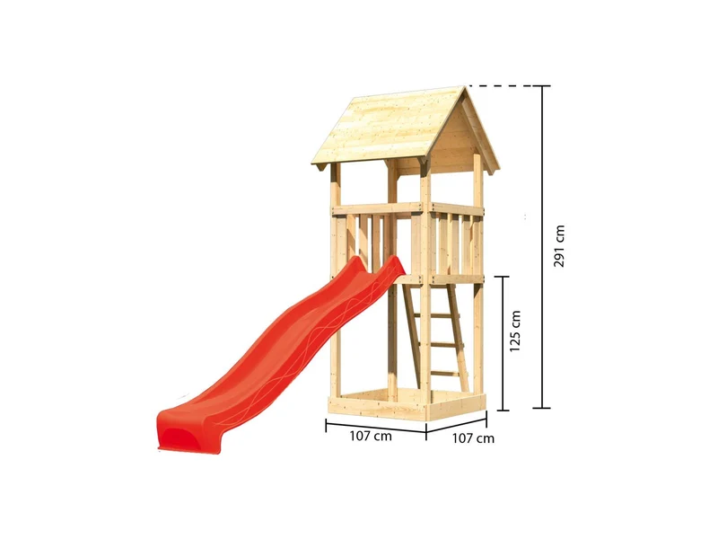 Karibu Spielturm Lotti Set mit Wellenrutsche in rot