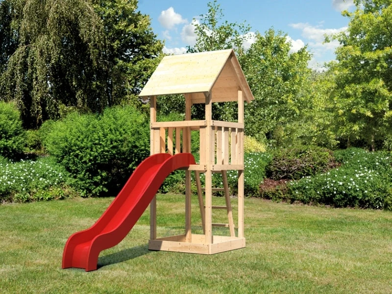 Karibu Spielturm Lotti Set mit Wellenrutsche in rot