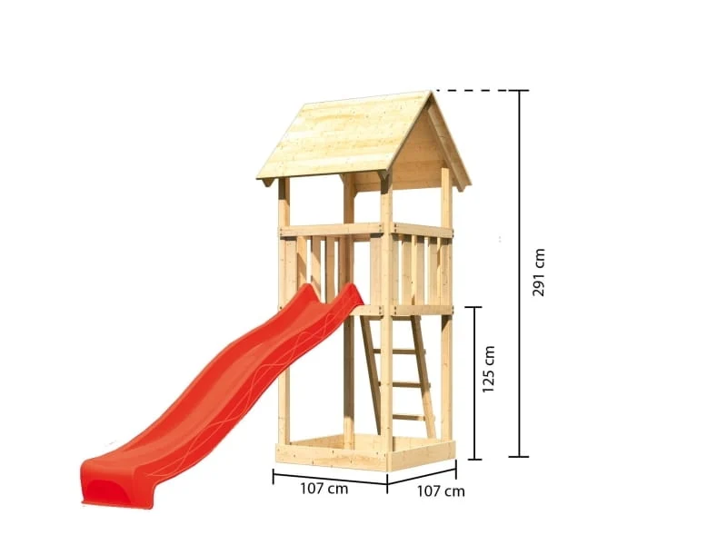 Karibu Spielturm Lotti Set mit Wellenrutsche in rot