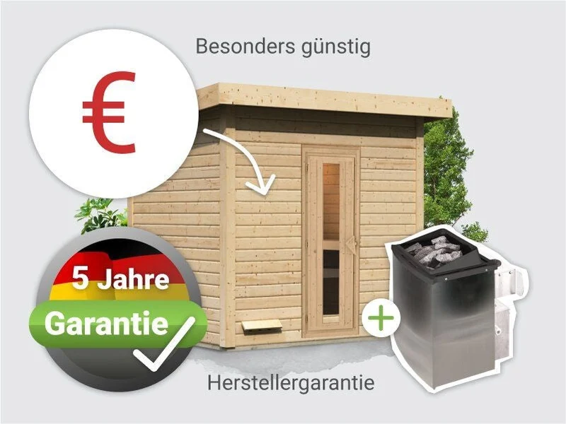 Norlinio Saunahaus Hella 3 38 mm - inkl. 9 kW Ofen integr. Steuerung - inkl. Dacheindeckung
