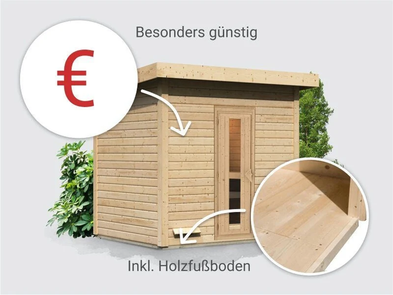 Norlinio Saunahaus Hella 3 38 mm - ohne Ofen - inkl. Dacheindeckung und Fußboden