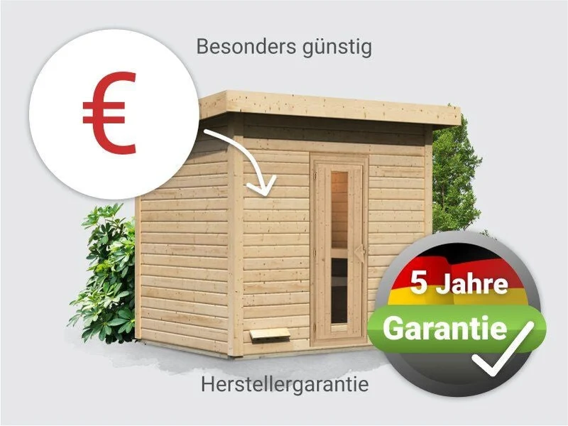 Norlinio Saunahaus Hella 3 38 mm - ohne Ofen - inkl. Dacheindeckung und Fußboden