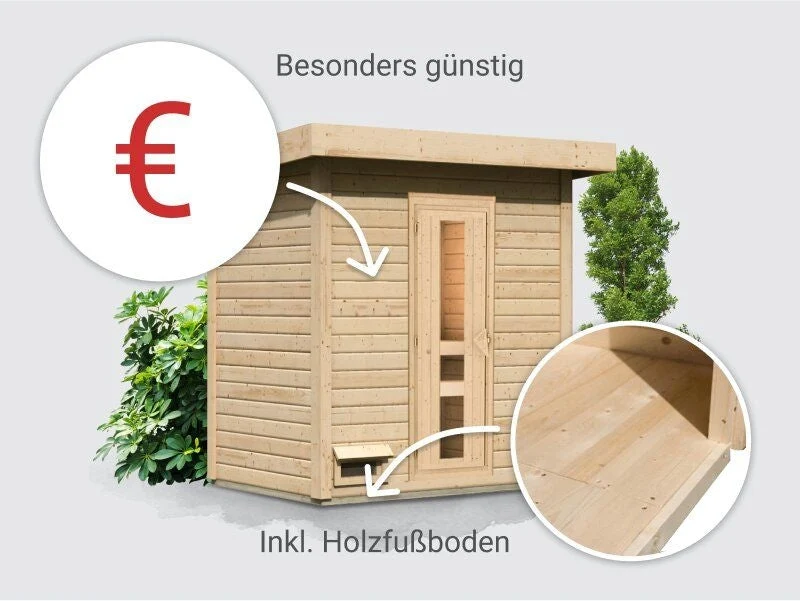 Norlinio Saunahaus Hella 1 38 mm - ohne Ofen - inkl. Dacheindeckung und Fußboden