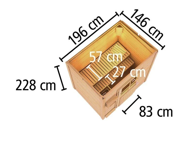 Norlinio Saunahaus Hella 1 38 mm - ohne Ofen - inkl. Dacheindeckung und Fußboden