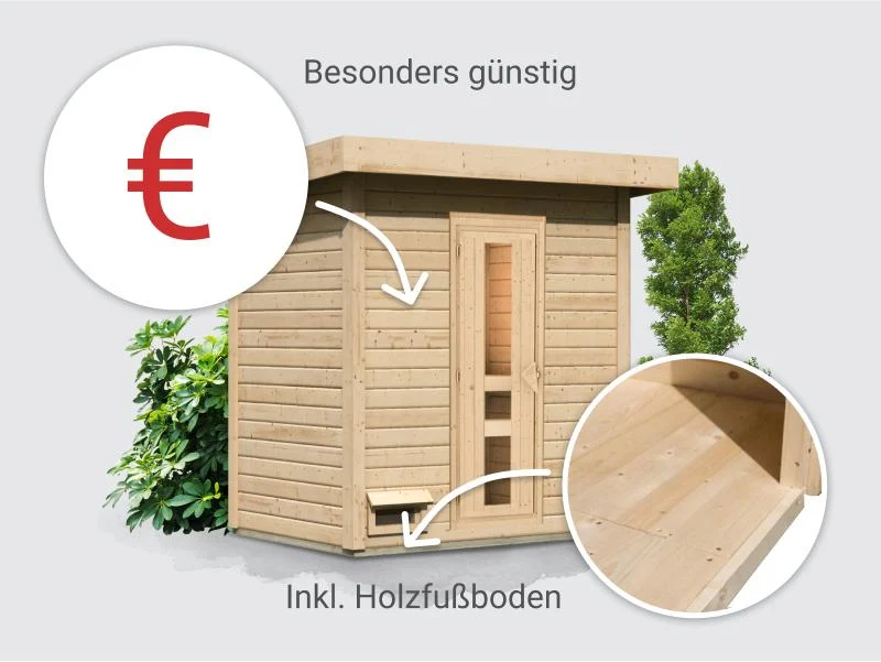Norlinio Saunahaus Hella 1 38 mm - ohne Ofen - inkl. Dacheindeckung und Fußboden