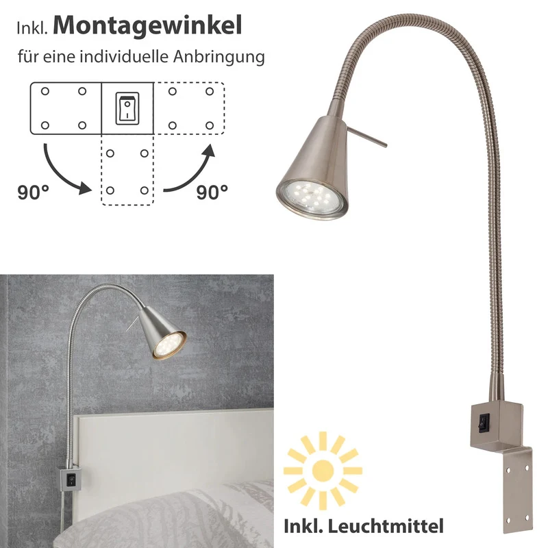 B-Ware Briloner LED Wandleuchte Wandlampe Tuso Flexarm Nickel matt Leselampe