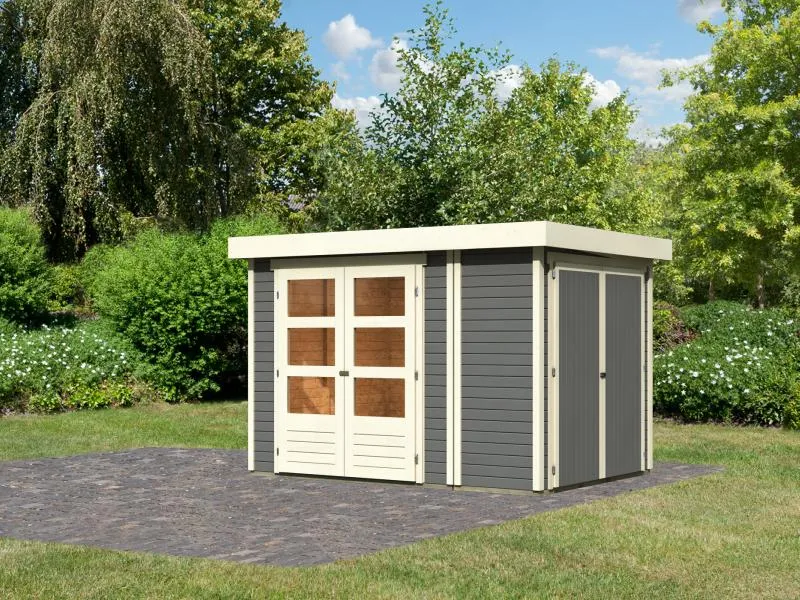 Karibu Gartenhaus Retola 2 terragrau 19 mm, inkl. Anbauschrank