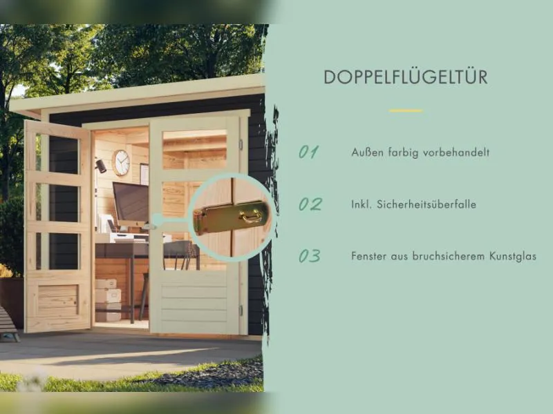 Karibu Gartenhaus Retola 2 terragrau 19 mm, inkl. Anbauschrank