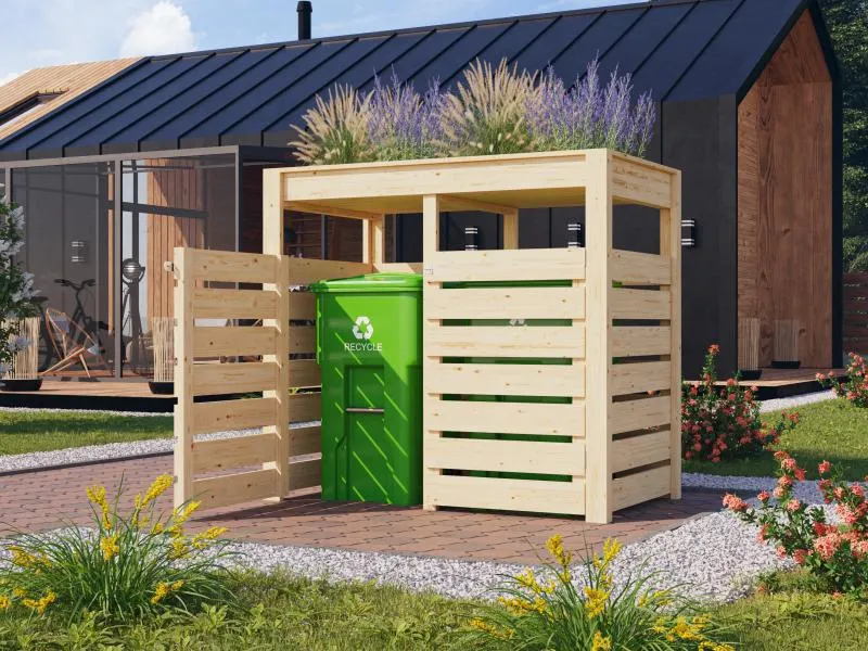 Karibu Mülltonnenbox, natur, für 2 Tonnen inkl. Hochbeet