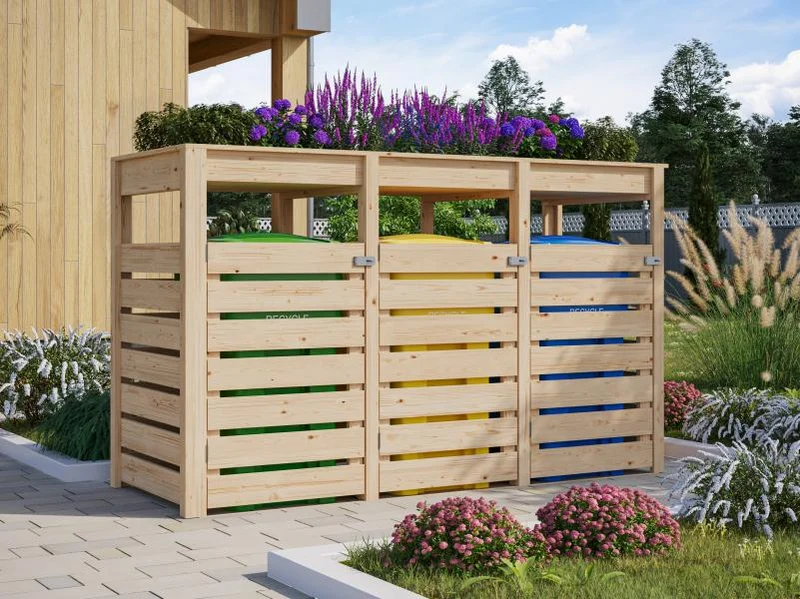 Karibu Mülltonnenbox, natur, für 3 Tonnen inkl. Hochbeet