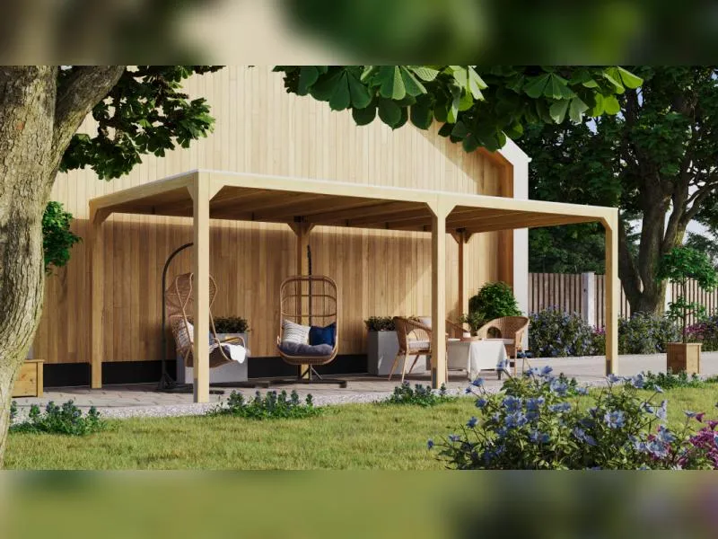 Karibu Pavillon Cubus im Set mit 1 Verlängerung, natur